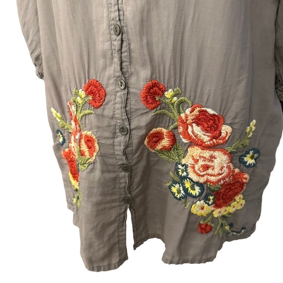 Johnny Was Womens Embroidered Floral Tunic Blouse Puff Long Sleeve Cotton Gray M - Picture 2 of 13